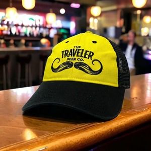The Traveler Beer Co Mustache Yellow Mesh Back Snapback Trucker Hat Cap Shandy